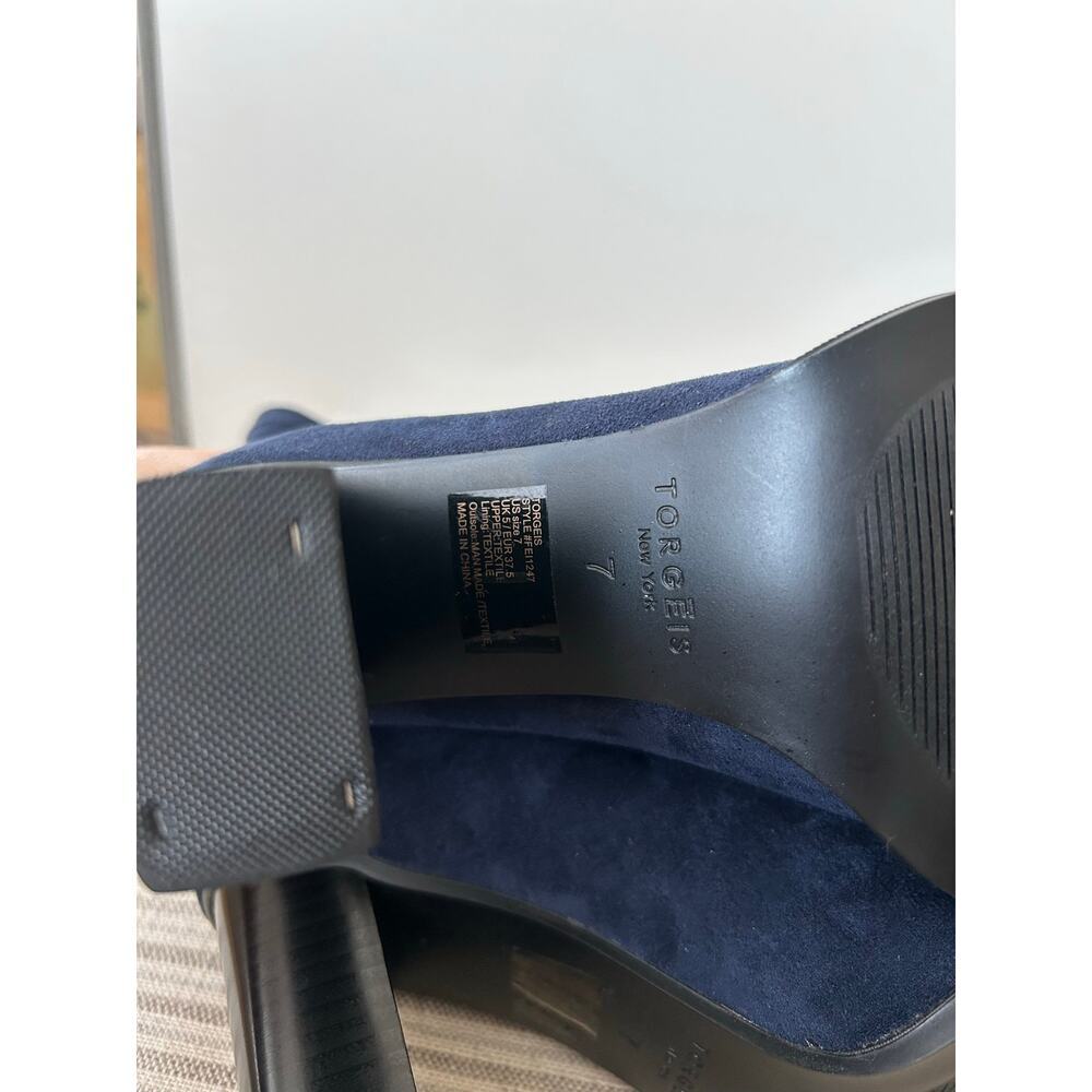 Torgeis New York Womens Katya Navy Suede sock ankle block heel boot - sz 7 - Picture 7 of 7